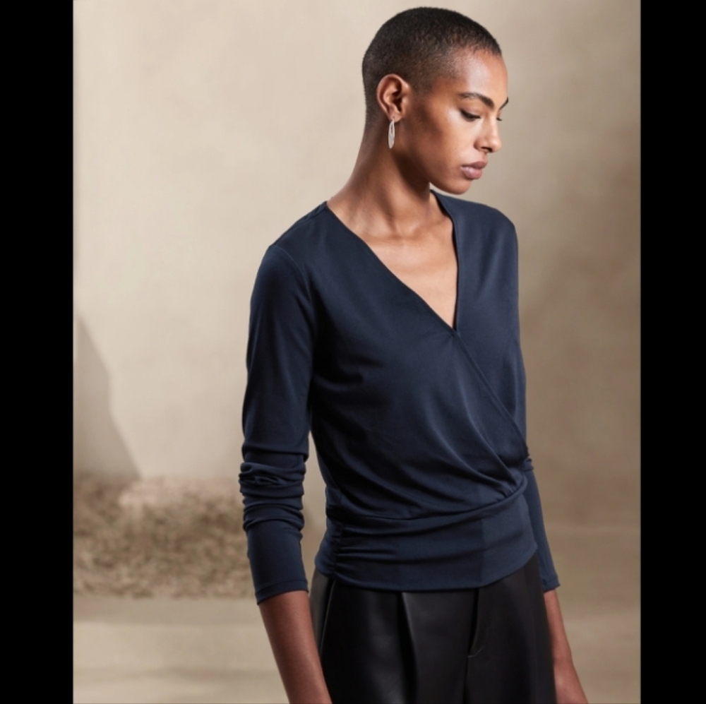 NWT Banana Republic Crepe Wrap-Waist Top - Preppy Navy
